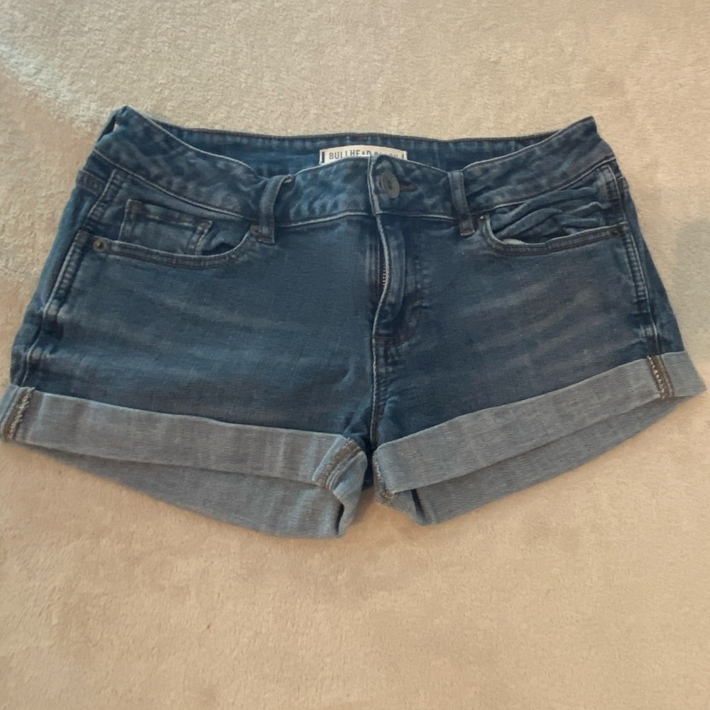 Bullhead Black Junior Jean Shorts Blue Cotton Spandex Cuffed Size 5